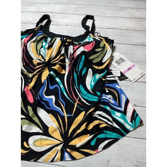 Coco Reef BLACK MULTI Retro Swirl Ultra Fit Tankini Swim Top, US 38 D - Picture 4 of 6